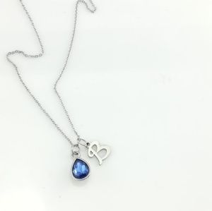 Blue crystal initial charm necklace